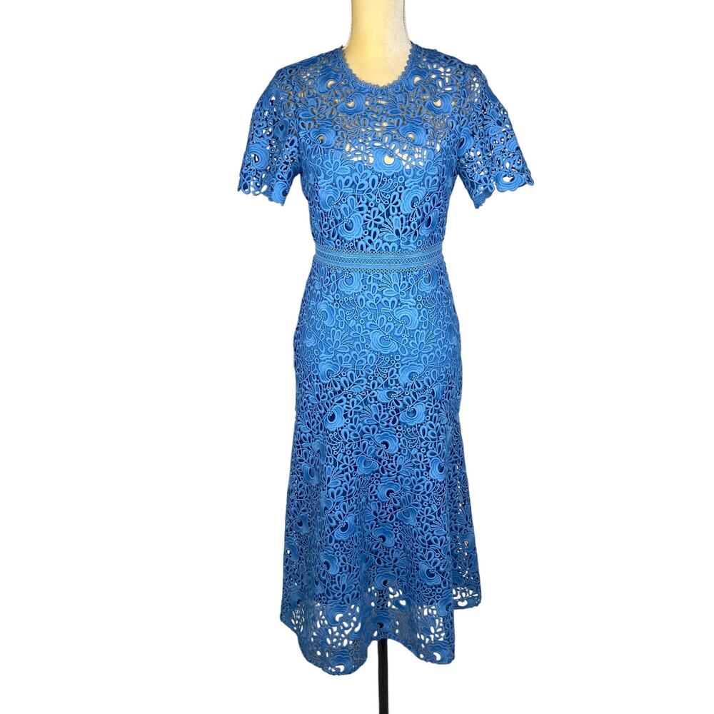 Soshanna Blue Lace Lined Midi Dress Size 2